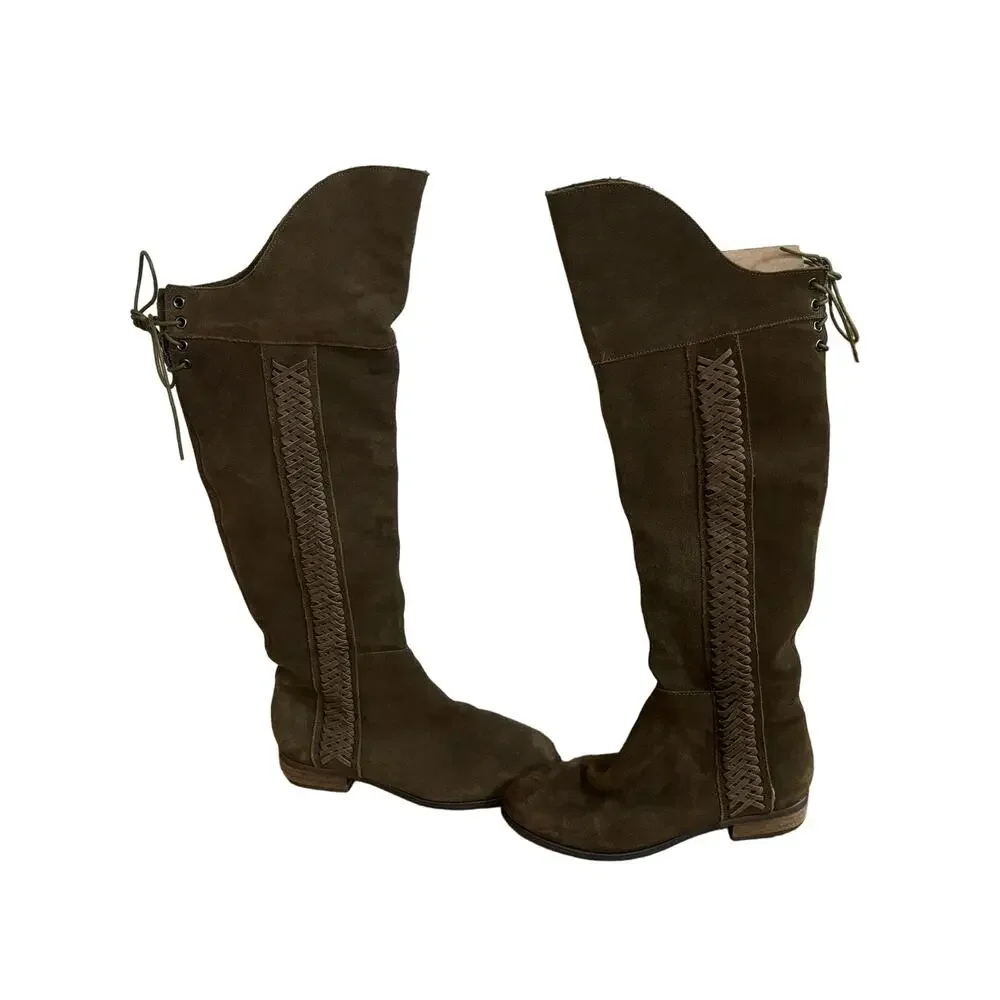 Sbicca Gusto Khaki Suede OTK Boots Boho Western Nasty Gal Collab 7.5